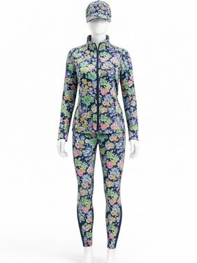 Disney Lilly Pulitzer Floral Castle Print 3-Piece Set  Jacket, Leggings  Hat EUC